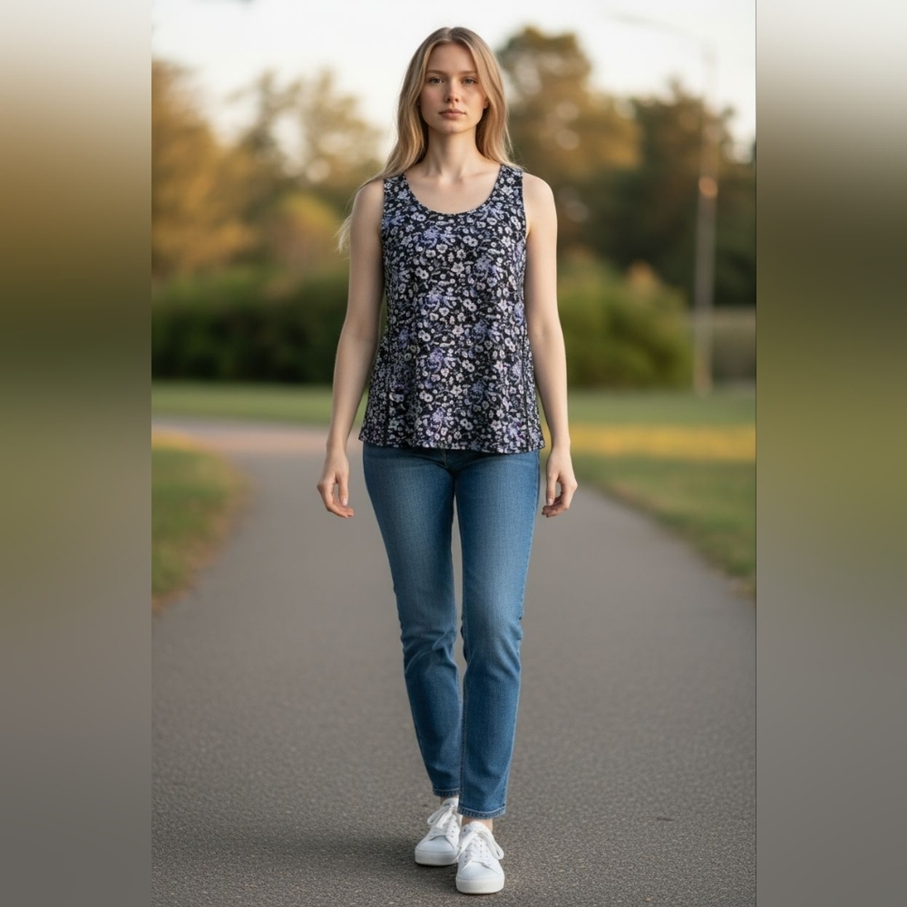 Allison Joy Black and Blue Floral Top
